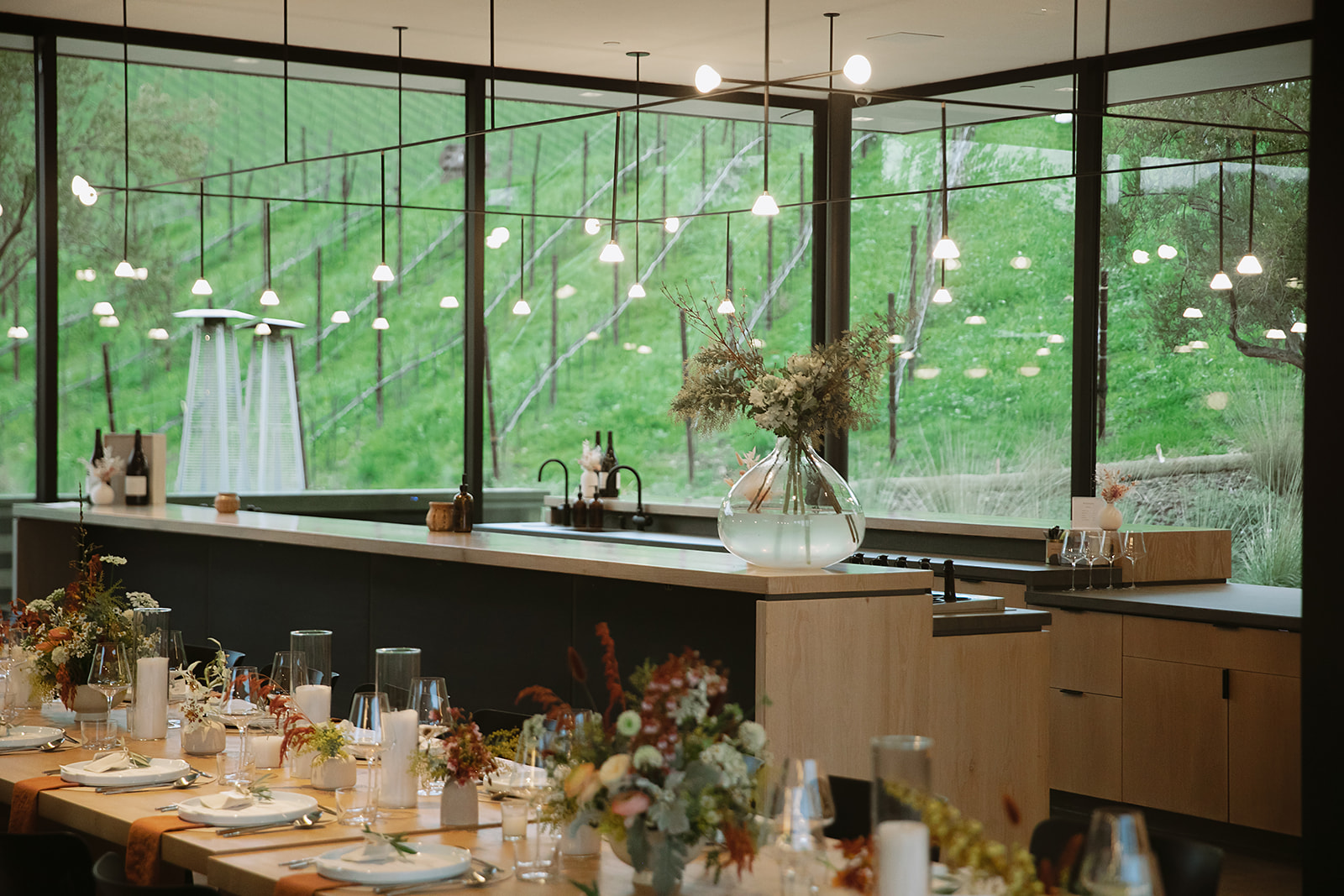 a table set for guests inside the estate tasting room!